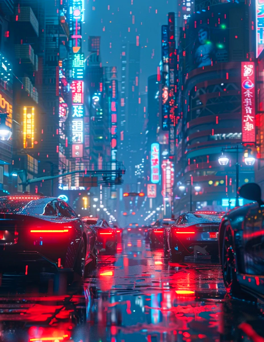 韩漫屋场景截图：赛博朋克风格城市夜景